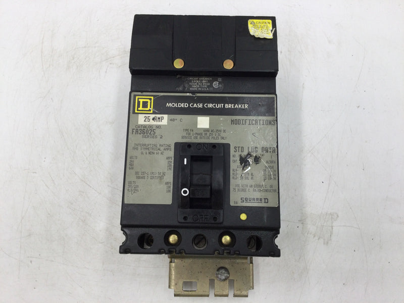 Square D FA36025 25 Amp 3 Pole 600V I Line Circuit Breaker