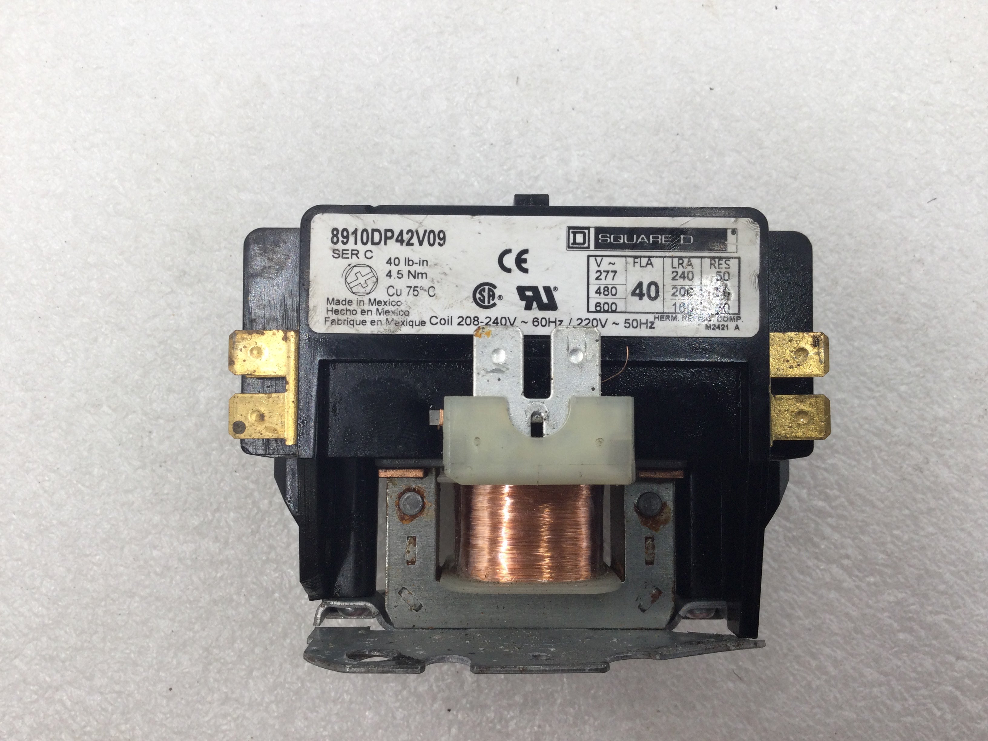 Square D 8910DP32V09 40 Amp 2 Pole 277-600 VAC Contactor with 208-240