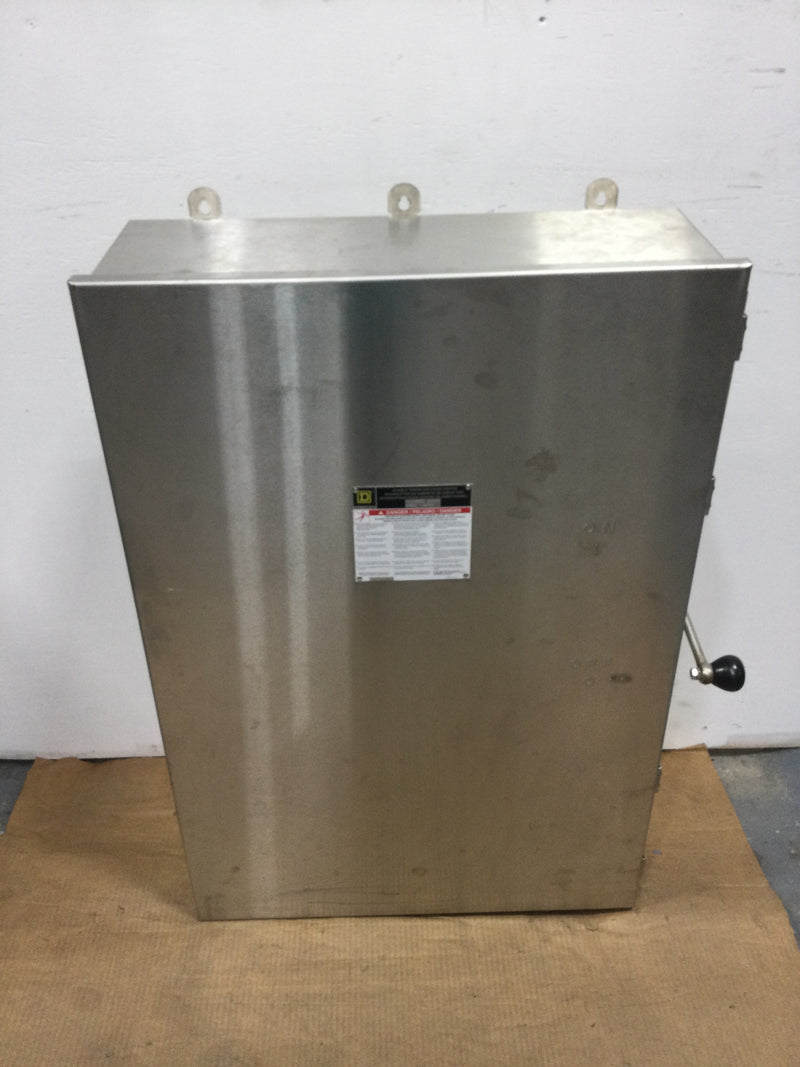 Square D 82345DS 400 Amp 3 Pole 600 VAC Double Throw Non-Fusible Stainless Steel Nema 4/4X Safety Switch