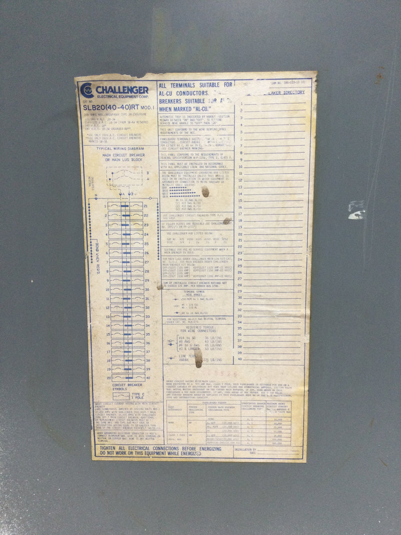 Challenger SLB20(40-40)RT 200 Amp Nema 3R Hinged Cover Only 38 3/8" x 14 3/8"