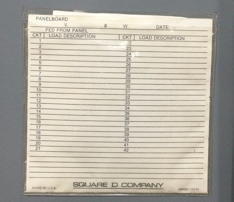 Square D MHC50F 225 Amp 42 Space 208Y/120V Panel Door Cover 51 1/2" x 21 1/2"