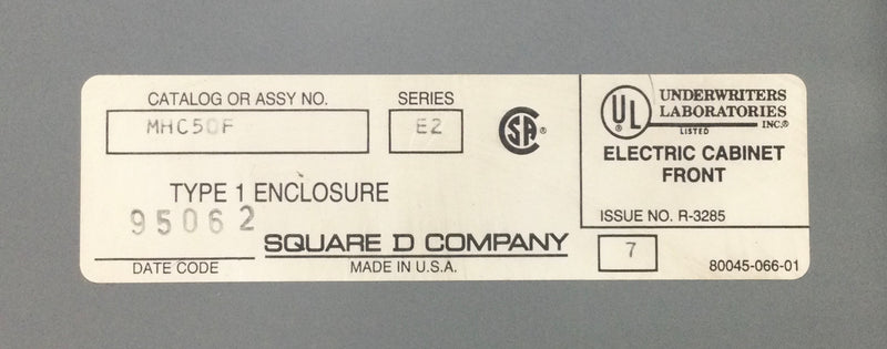 Square D MHC50F 225 Amp 42 Space 208Y/120V Panel Door Cover 51 1/2" x 21 1/2"