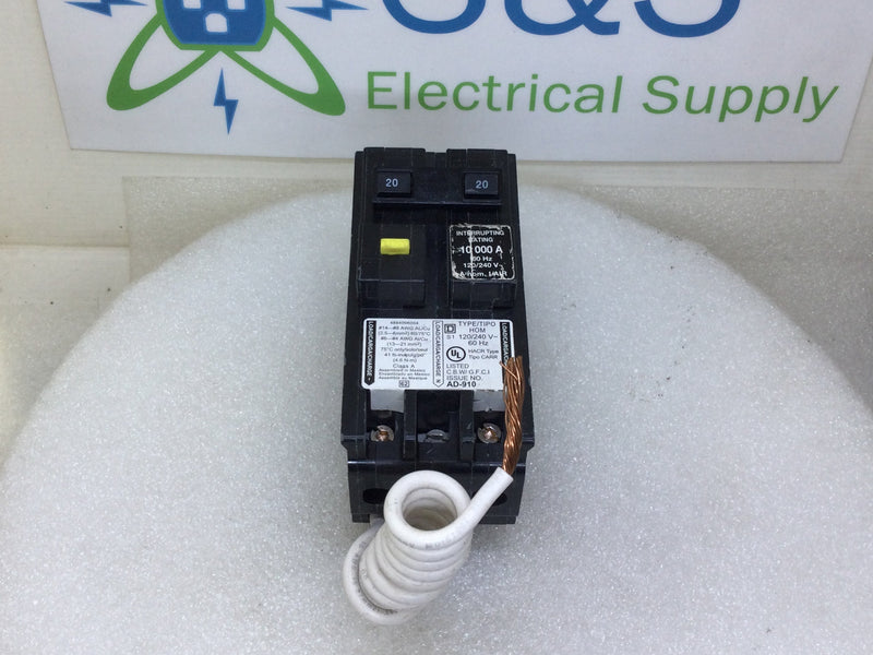 Square D HOM220GFCI 20 Amp 2 Pole 120/240V GFCI Circuit Breaker