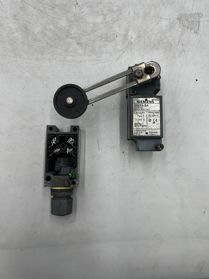 Siemens Limit Switch Assembly 3SE03-SA with DR1 Momentary Head