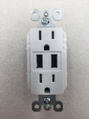 Legrand TM826USBW Decora Duplex Receptacle w/2 USB Charging Ports 15 Amp 125 VAC