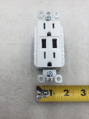 Legrand TM826USBW Decora Duplex Receptacle w/2 USB Charging Ports 15 Amp 125 VAC