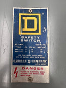 Square D H362R 3 Pole 60A 600VAC Type Nema3R Enclosure Fusible Safety Switch