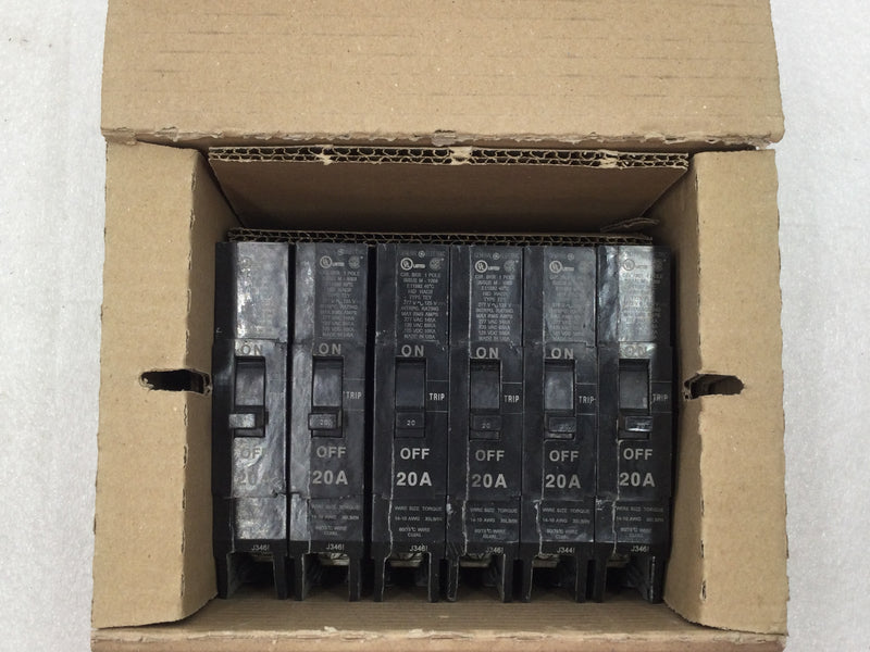 (Lot of 6) GE/General Electric TEY120 20 Amp 277 Volt 1 Pole Bolt On Circuit Breaker