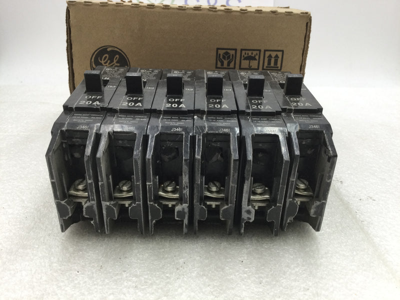 (Lot of 6) GE/General Electric TEY120 20 Amp 277 Volt 1 Pole Bolt On Circuit Breaker