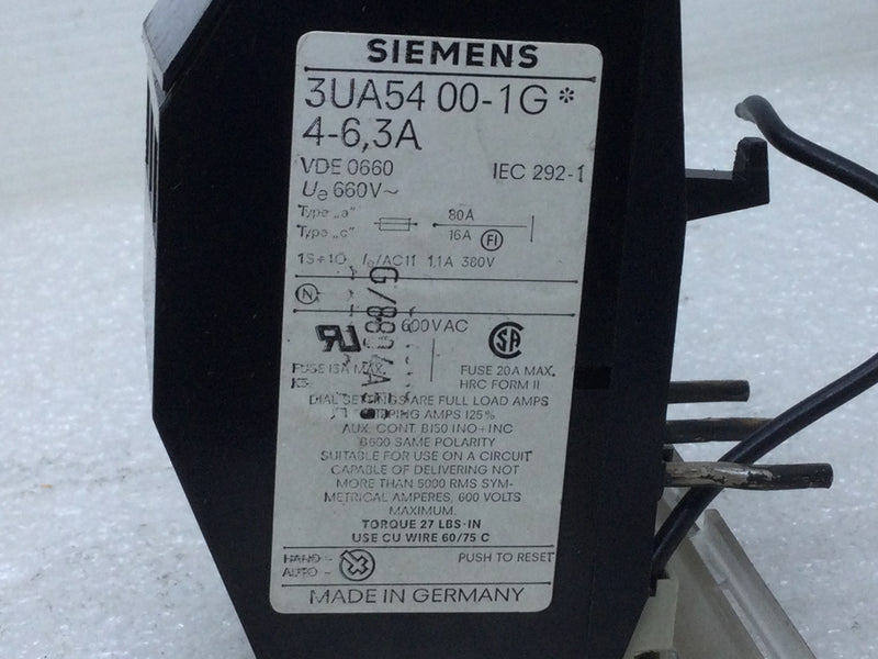 Siemens 3UA5400-1G 4-6,3A 80 Amp 600VAC Max Overload Relay