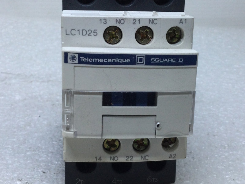Square D/Telemecanique LC1D25 40 Amp 600V Max Non-Reversing Din Rail Mounted Magnetic Contactor 120V Coil 50/60Hz