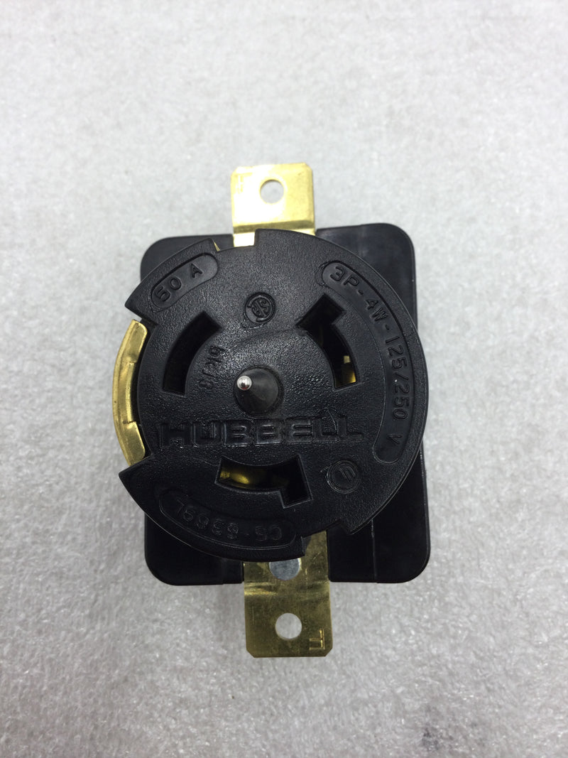 Hubbell CS6369L Locking Receptacle 50 Amp 125/250 VAC 3 Pole 4-Wire Twist Lock