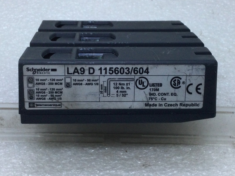 Schneider Electric/Telemecanique LA9D115603/604. 3 Pole Terminal Block For LC1D115, LC1D150 Contact Block