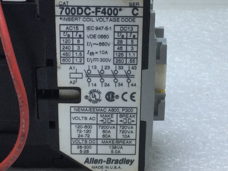 Allen-Bradley 700DC-F400* Control Relay 120V Coil Series C
