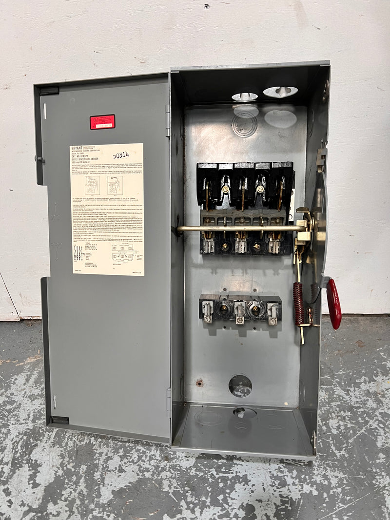 Westinghouse HFN323 100 Amp 240V 3 Phase Fused Type 1 Indoor Disconnect