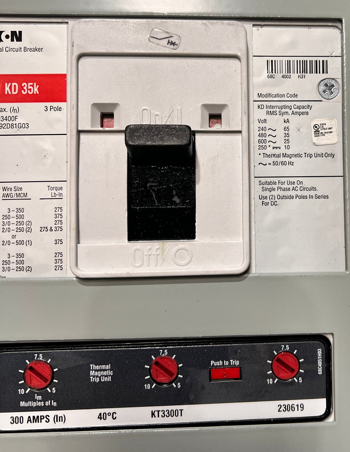 Eaton PRL1X 400 Amp 42 Space 208Y/120V KD3400F Main Breaker Panelboard