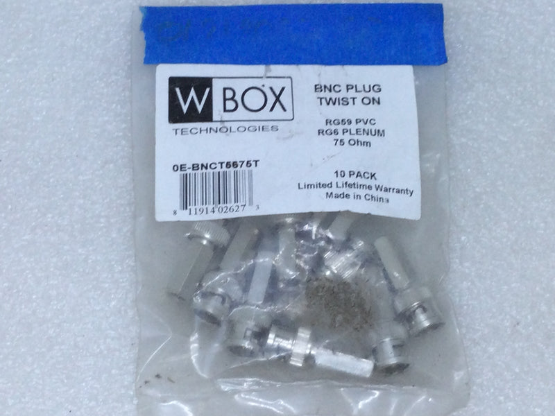 WBOX Technologies 0E-BNCT5675T BNC Plug Twist On RG59 PVC RG6 Plenum 75Ohm