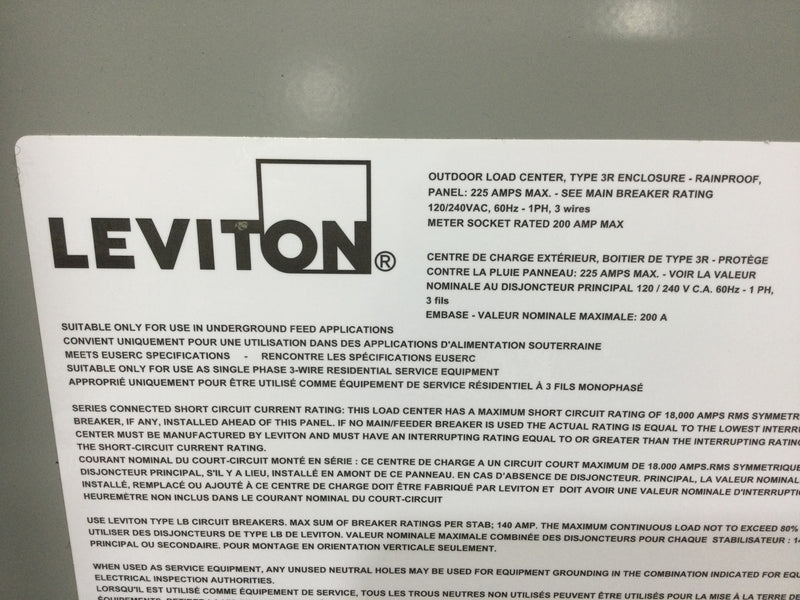 Leviton LP315-MC 150 Amp Main  30-space outdoor all-in-one meter load center combo