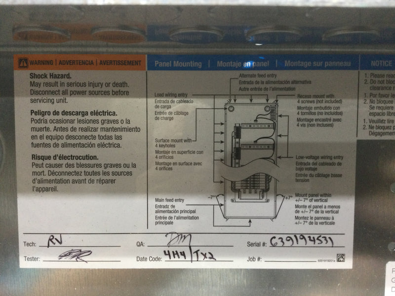 Lutron pd8-65a-120l3-15 120 V~ DIN Breaker Panel