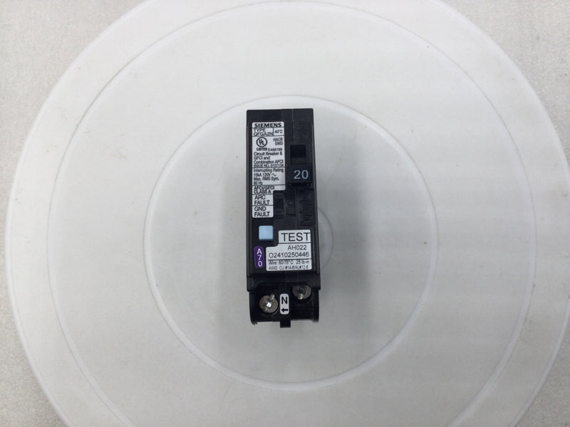 Siemens Q120DFN 20 Amp 1 Pole 120v Dual Function Circuit Breaker