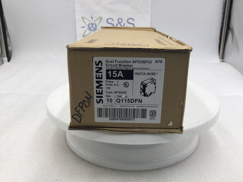 Siemens Q115DFN 15 Amp 1 Pole 120v Dual Function Circuit Breaker