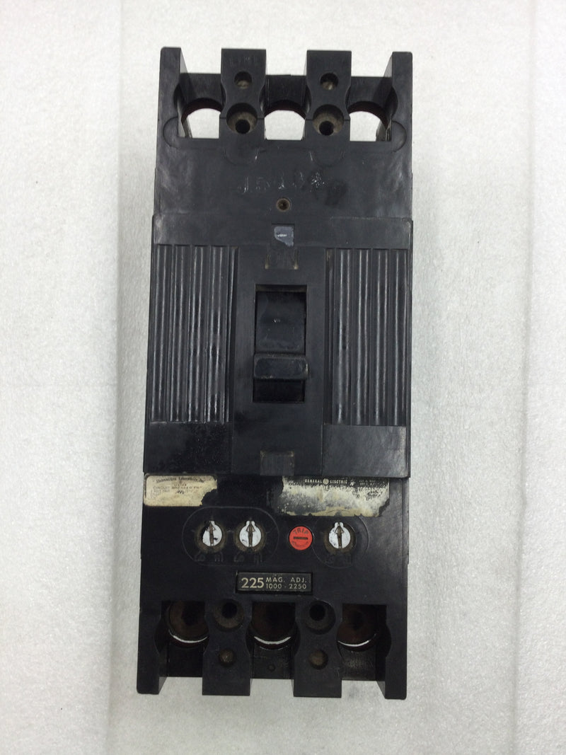 GE General Electric TFJ236225 225 Amp 3 Pole 600 VAC Circuit Breaker with Trip Adjustment