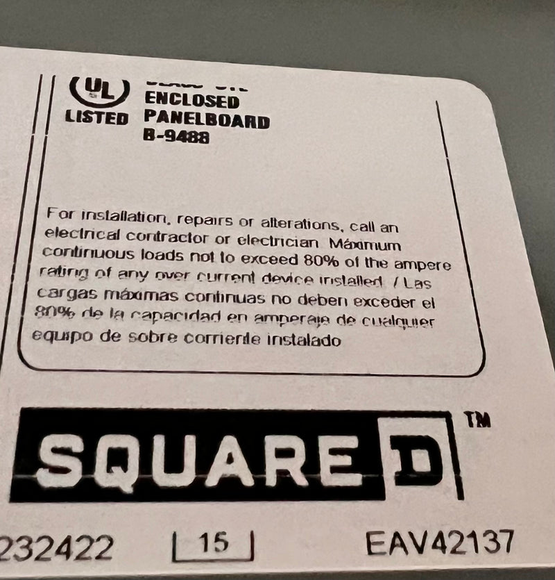 Square D/Homeline HOM2040M200RB Single Phase 200A Max 120/240VAC 20 Space 40 Circuit 3R Exterior Panel
