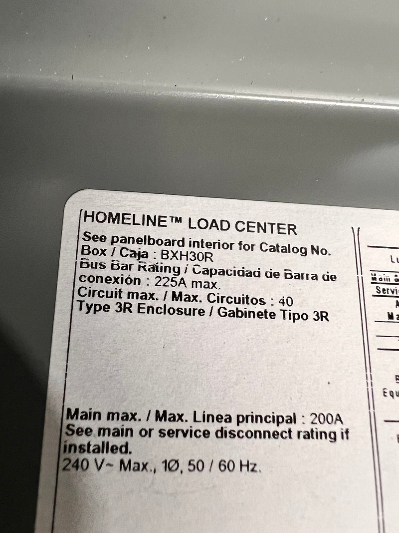 Square D/Homeline HOM2040M200RB Single Phase 200A Max 120/240VAC 20 Space 40 Circuit 3R Exterior Panel
