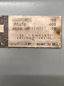 Cutler Hammer 100 Amp 600V 75 Hp Max Fused 3 Phase Disconnect