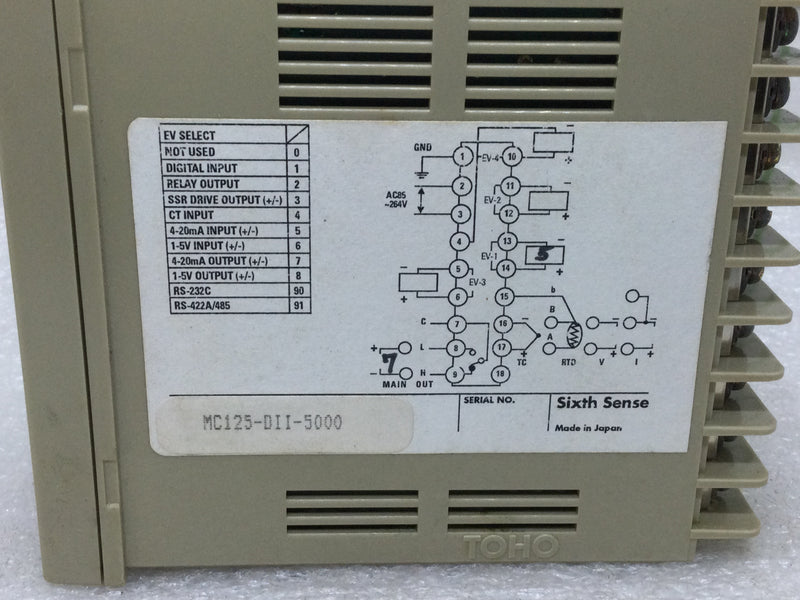Toho/Sixth Sense MC125-DII-5000 Digital Temperature Controller 1-5V Input(+/-) 1-5V Output(+/-) New