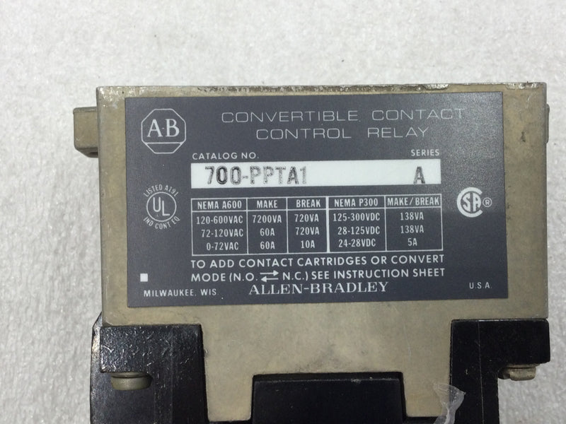 Allen-Bradley 700-PPTA1 Control Relay Series A W/Pneumatic Time Delay Unit 700-PT