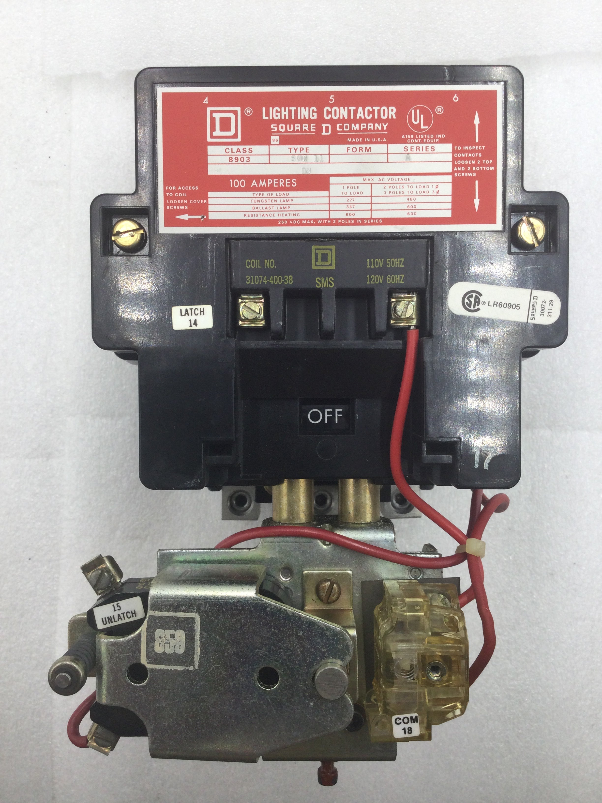 Square D 8903SQ011 Lighting Contactor 100 Amp 3 Pole 277-600 VAC w/ 12