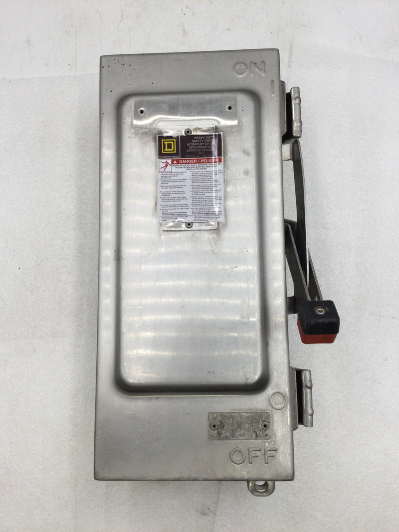 Square D HU361DS Non-Fused 30A 600VAC 3 Pole Safety Switch Nema4/4X/5 Stainless Steel