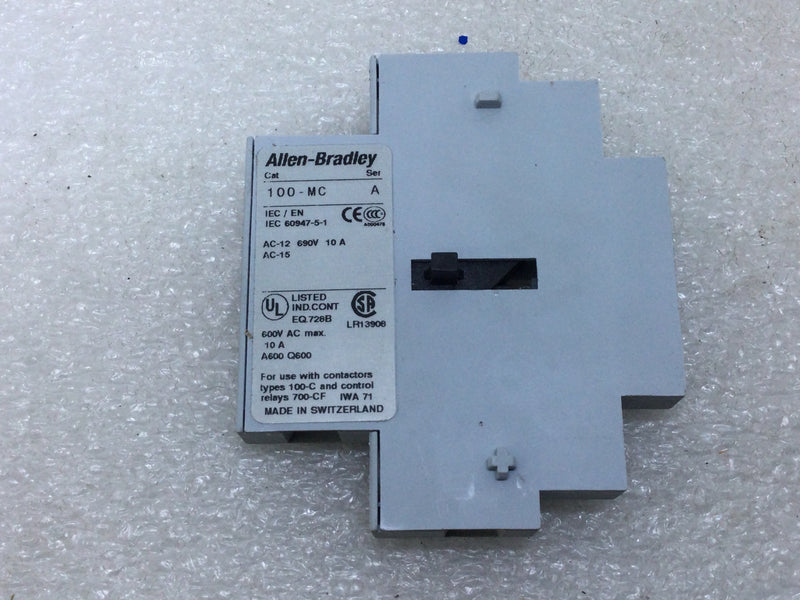 Ac Contwct Block Allen-Bradley 100-MC Series A Auxiliary Contact Block AC-12 600VAC Max