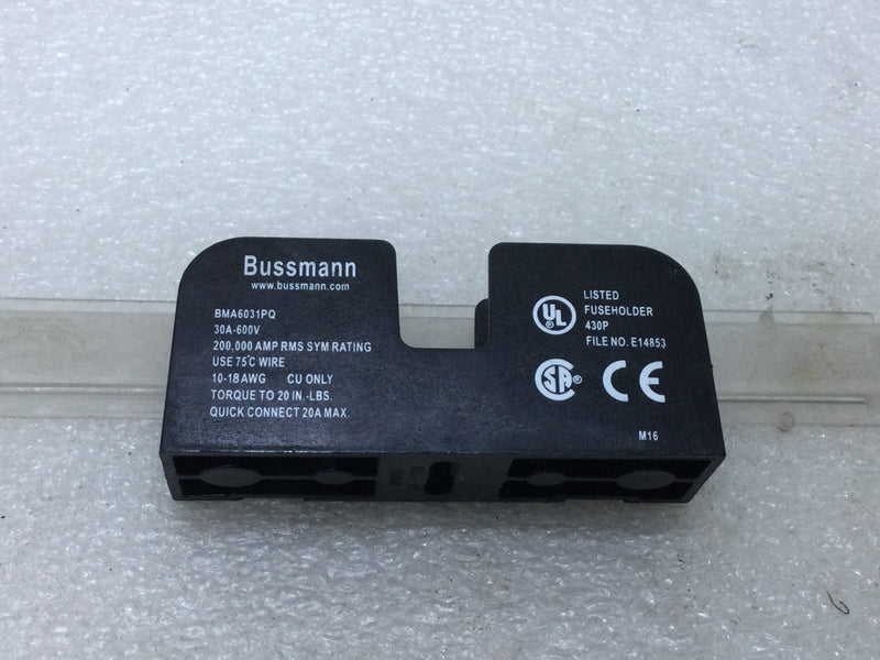Bussmann BMS6031PQ Single Fuseholder 30 Amp 600V Quick Connect 20Amp Max.
