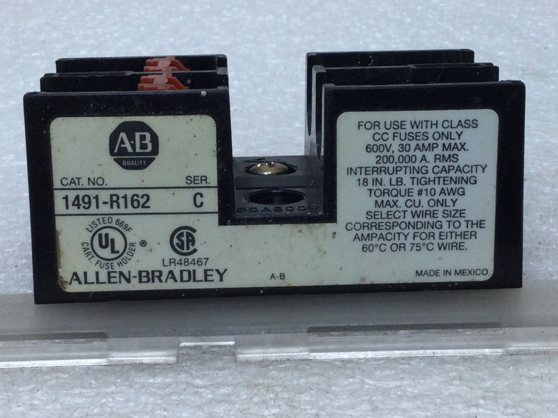 Allen-Bradley 1491-R162 2-Pole Fuseholder 30 Amp 600V Max Class CC Fuses Only Ser. C