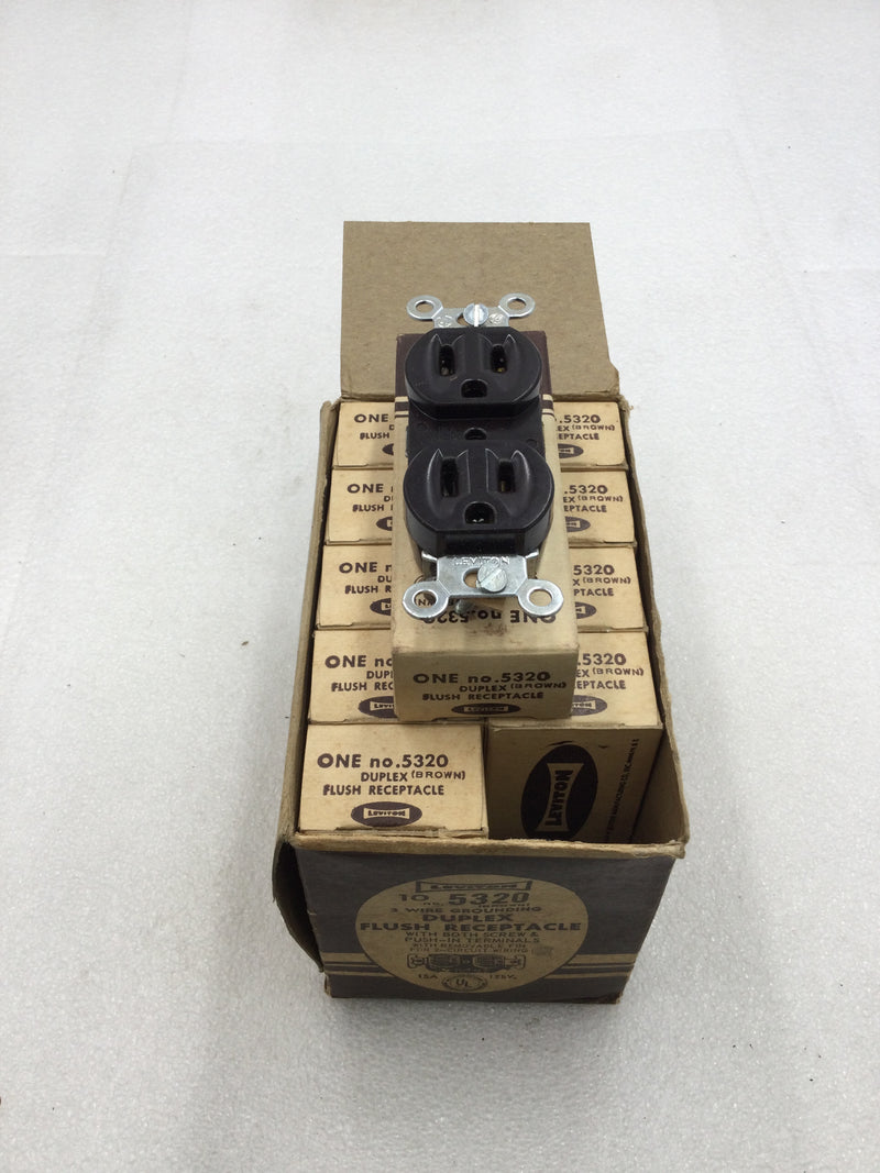 Leviton 5320 15 Amp 125 VAC Brown Duplex 3 Wire U Grounding Type Duplex Receptacle (Box of 10)