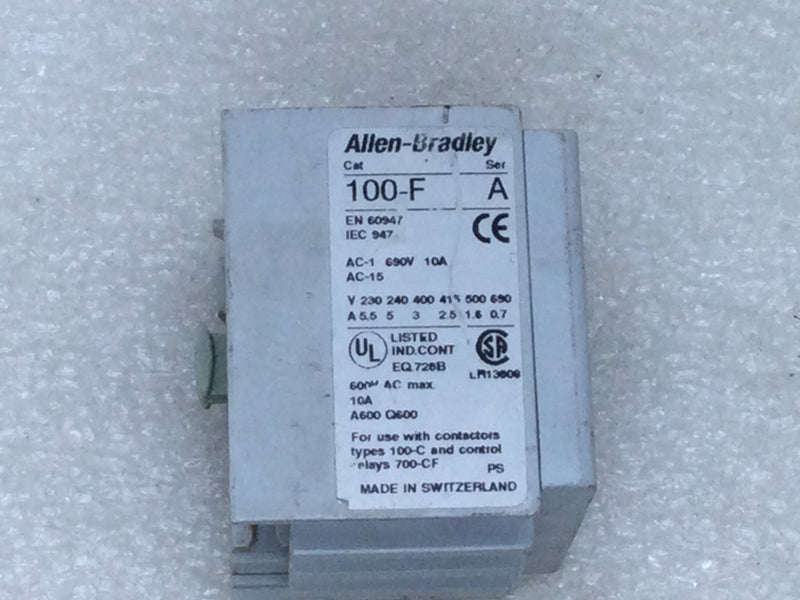 Allen-Bradley 100-F Auxiliary Contact Block 10 Amp 600Vac Max Series A