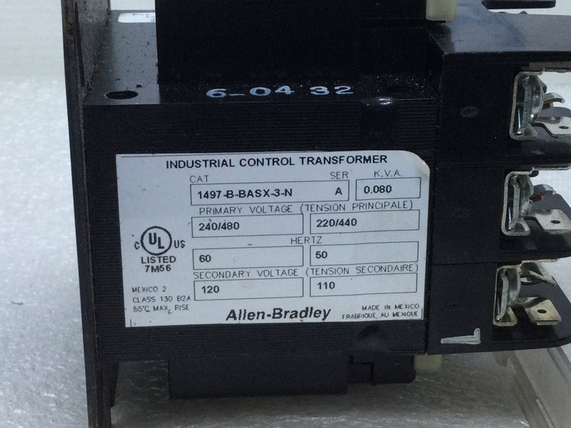 Allen-Bradley 1497-B-BASX-3-N Industrial Control Transformer Primary 240/480V 50/60Hz Secondary110/120V