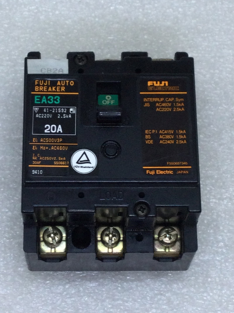Fuji Electric Auto Breaker EA33 20 Amp 3 Pole Circuit Breaker