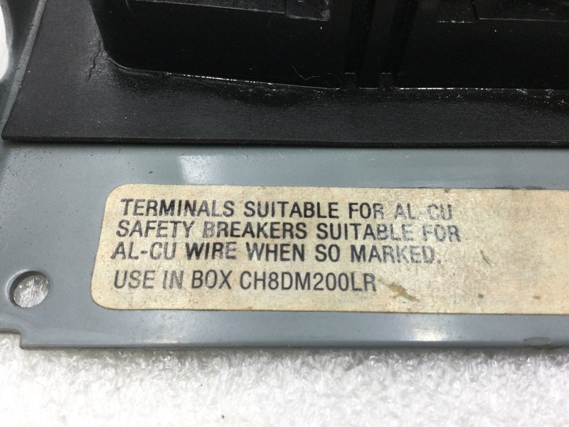 Cutler-Hammer CH8DM200LR 4 Space/8 Circuit 200 Amp 120/240 VAC Main Load Center Guts Only 6" X 14"