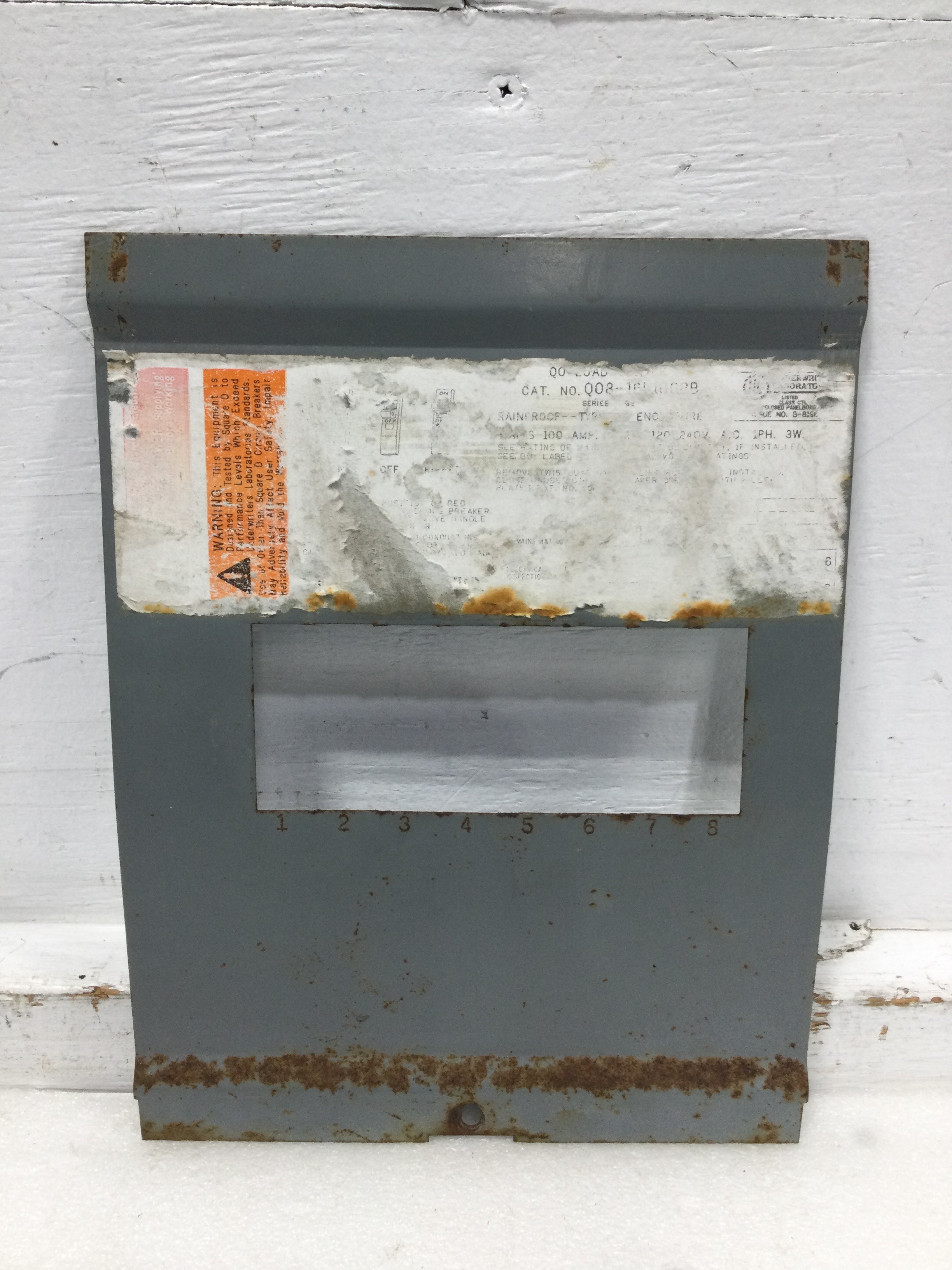 Dead Front Panel Label Square D QO8-16L100RB 100 Amp 120/240V Dead Front 11 1/4