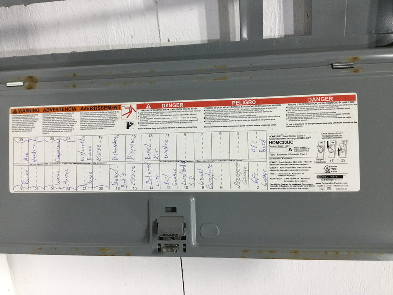 Square D HOMC30UC 30 Space 120/240V Panel/Door Only w/Main 35
