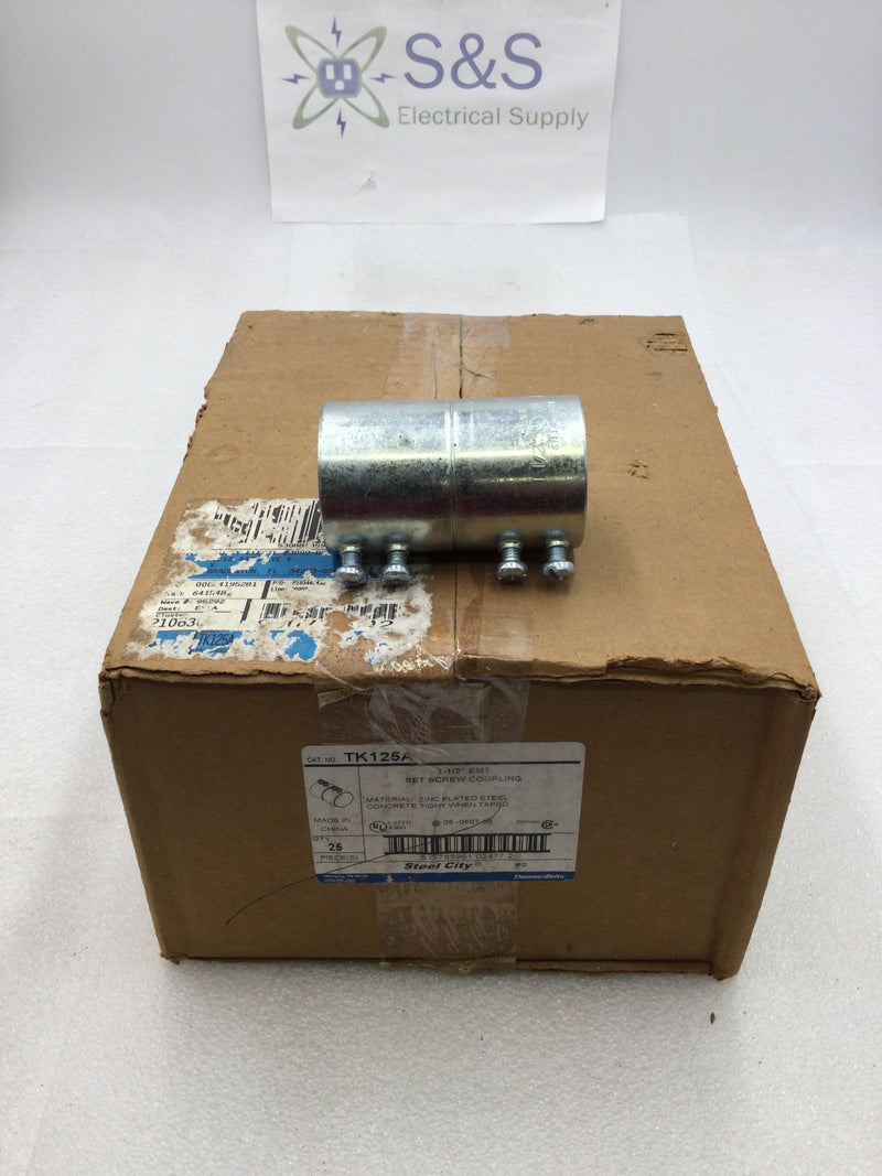 Steel City TK125A 1 1/2" EMT Set Screw Conduit Coupling Zinc Plated Steel/Concrete Tight (Box of 25)