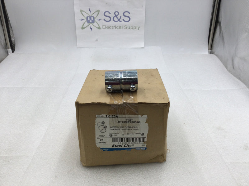 Steel City TK123A 1" EMT Set Screw Conduit Coupling Zinc Plated Steel/Concrete Tight (Box of 25)
