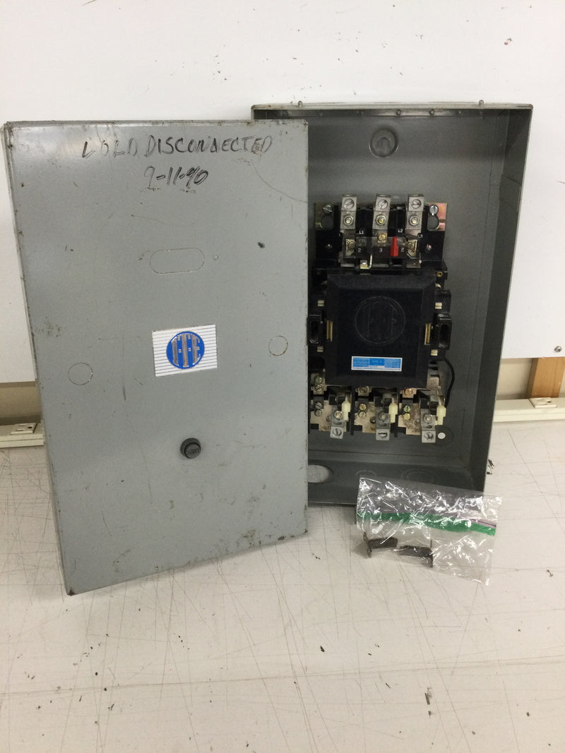 ITE AC Magnetic Starter A203E Size 3 100 AMP mounted in enclosure E1