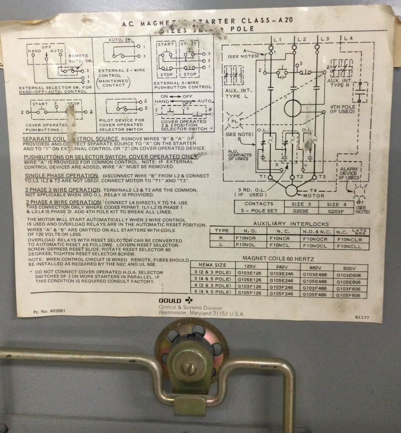 ITE AC Magnetic Starter A203E Size 3 100 AMP mounted in enclosure E1