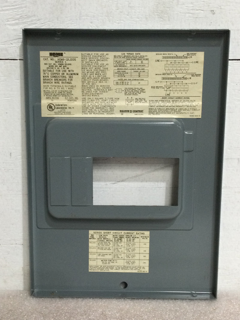 Square D Homeline HOM6-12L100S Dead Front Only 6 Space 100 Amp 120/240V 12 7/8" x 9 1/8"