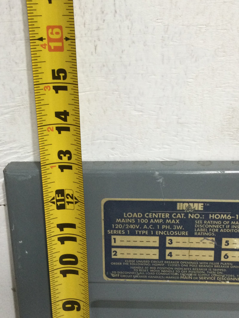 Square D Homeline HOM6-12L100S Dead Front Only 6 Space 100 Amp 120/240V 12 7/8" x 9 1/8"