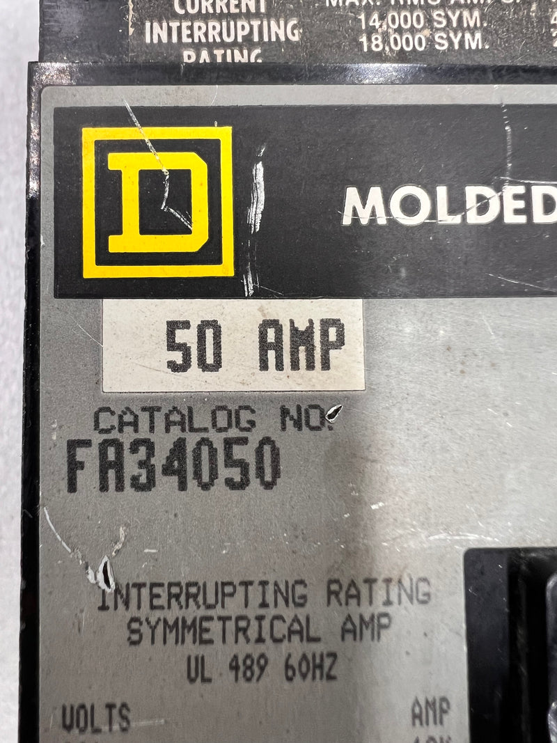 Square D FA34050 50 Amp 3 Pole 600V I-Line Plug In Circuit Breaker FA-34050